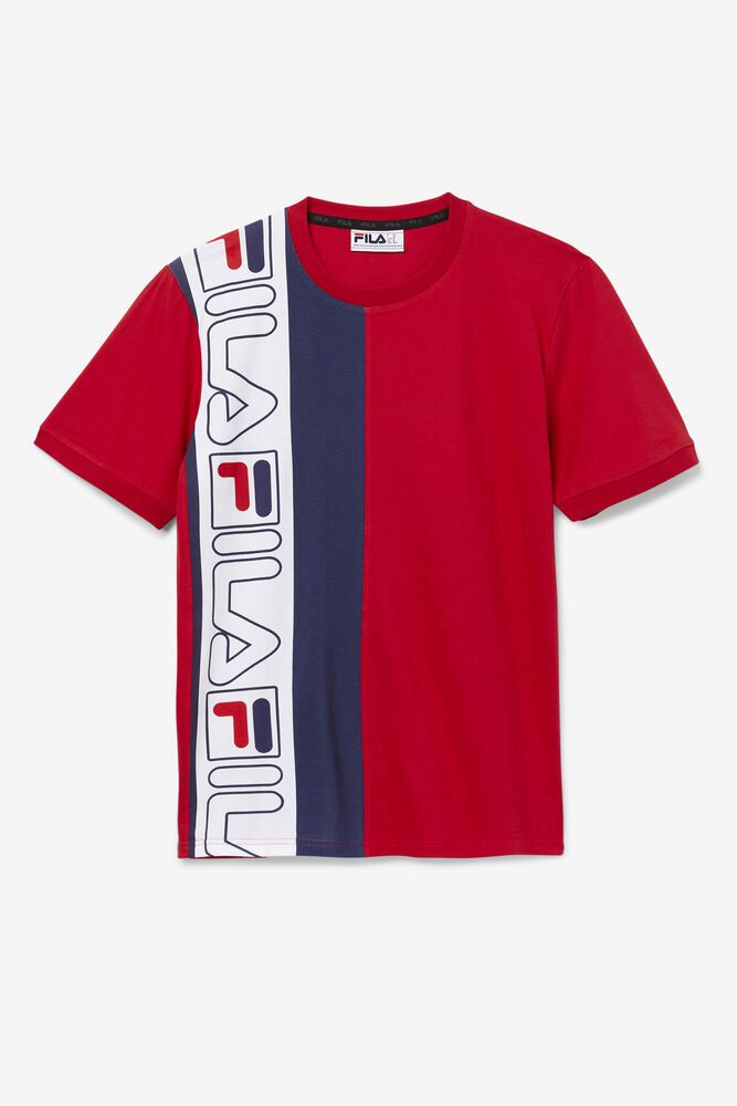 Fila T-Shirt Mens Red/Navy - Dixon - Philippines 6905371-RH